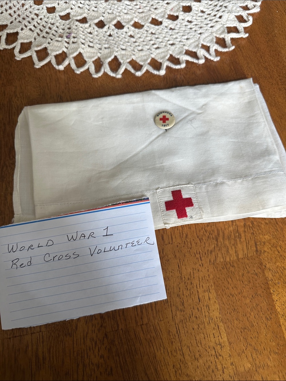 WWI Vintage Nebraska Red Cross Uniform bandana with Button
